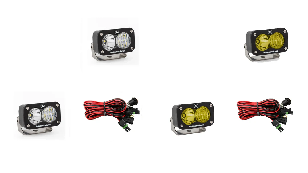 Clear and amber light pairs with wiring harnesses