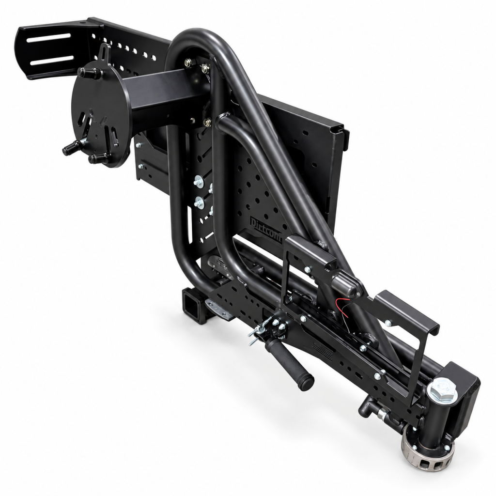 TrailSwing fully built with optional accessories — hinge-side angle